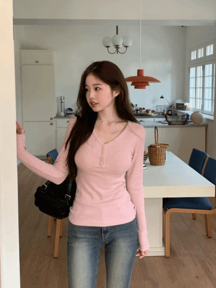 冬季羊毛愛心領排扣針織長袖上衣