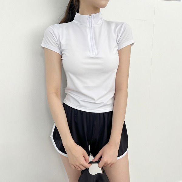 Swim short sleeve rash guard half zip up