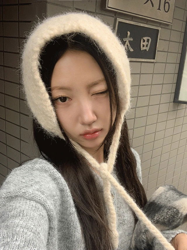 센비닌 팝콘 니트 귀도리 모자