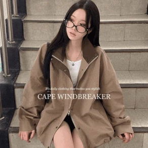 케프 남녀공용 배색 루즈핏 투웨이 하이넥 야상 점퍼 자켓