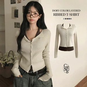 Dori color block Ribbed long-sleeved T-shirt