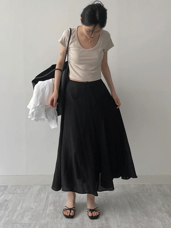 링클 플레어 롱 스커트 (2C)