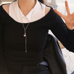 엘드 카라 레이어드 오프숄더 티셔츠 나시 세트 (4color)