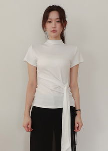 Tie Mock Neck Half Sleeve T-Shirt