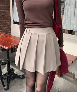 Minety back banding pleated mini skirt - 3 colors