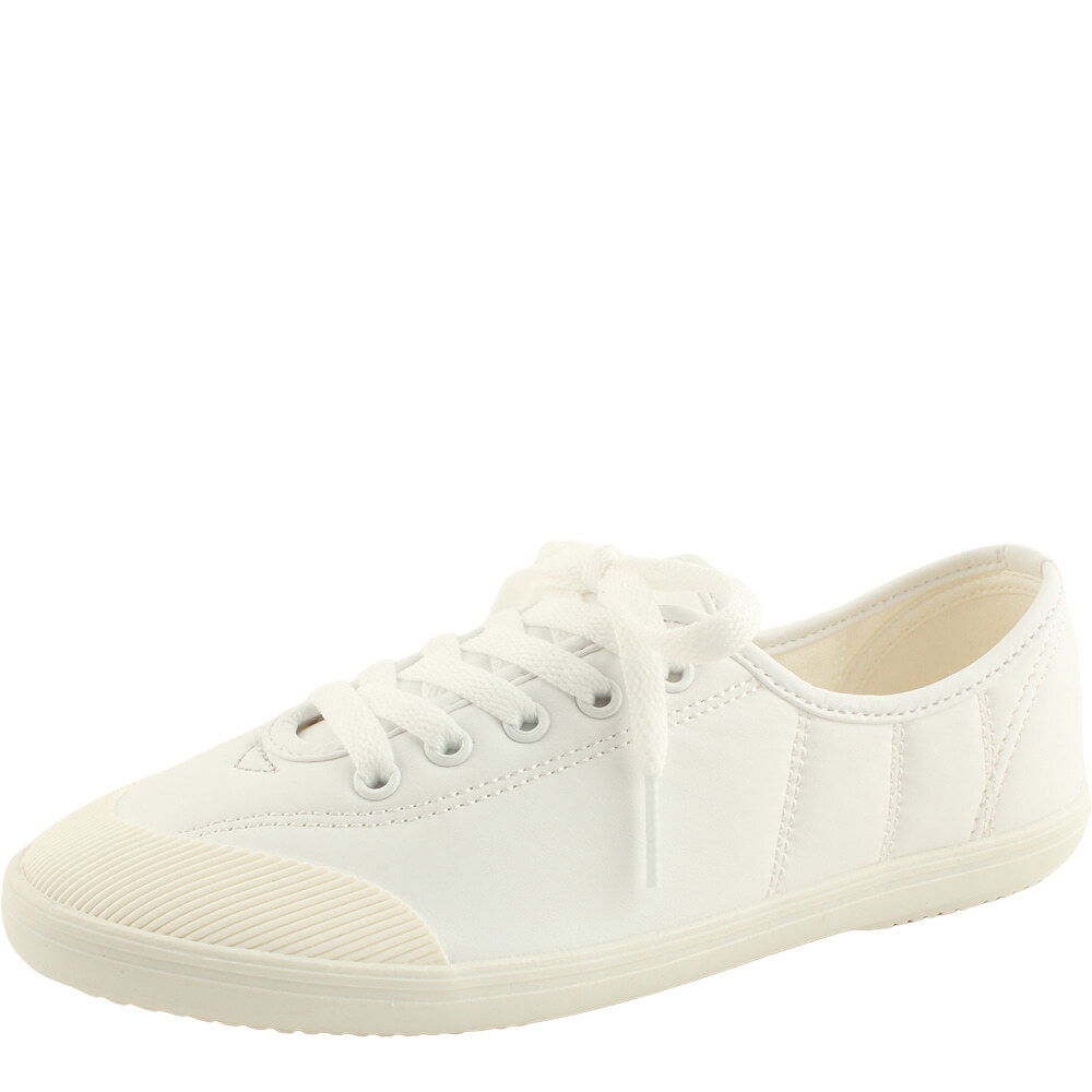 Domestically produced stitched low-top sneakers in white