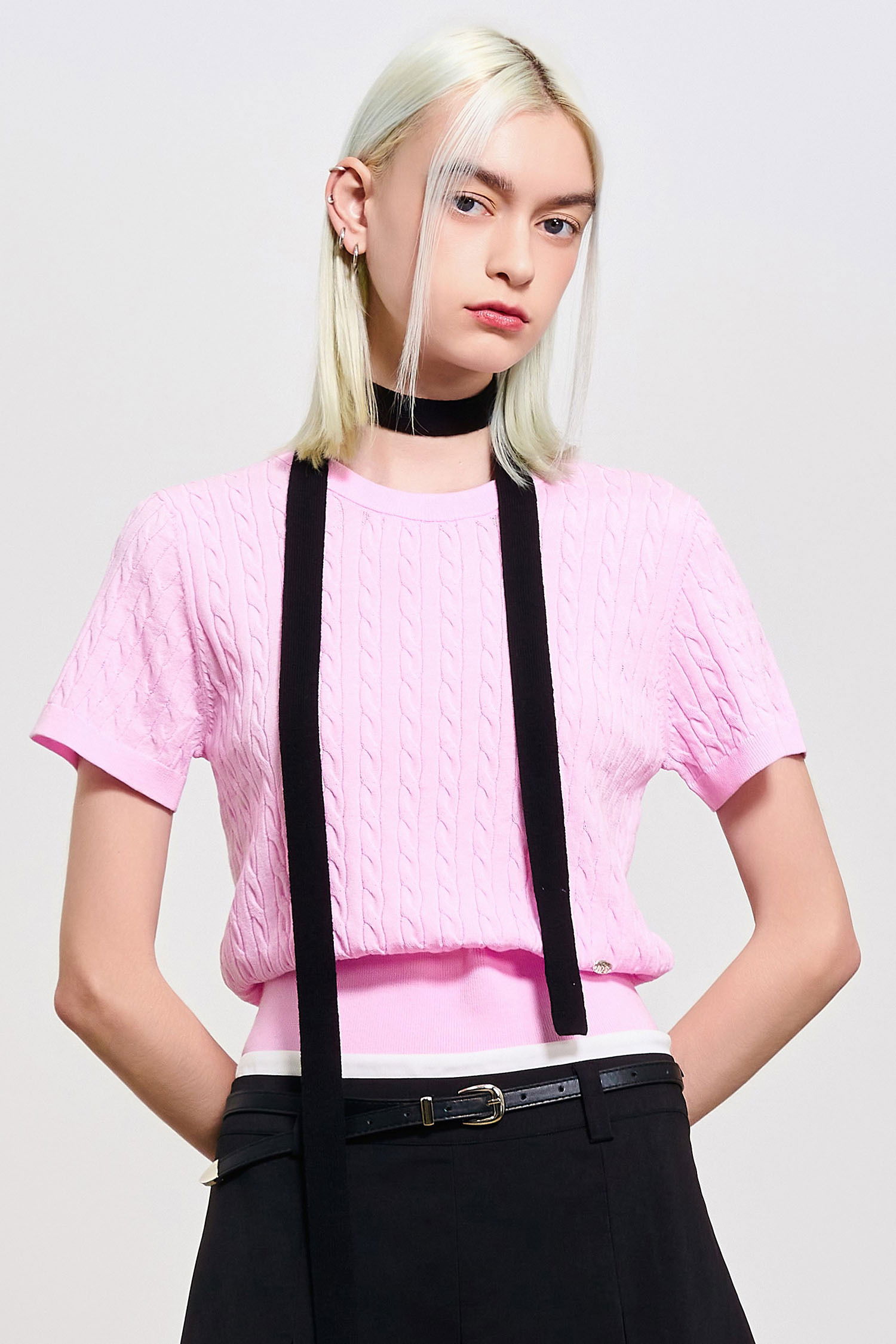 WOMAN Tencel Cable Half Knitwear