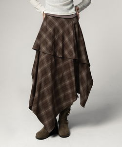 Unchecked Check Asymmetrical Long Skirt