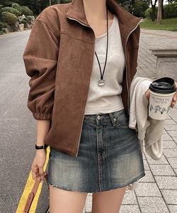 D.Ember Fall Suede Overfit Zip-Up Jacket Blue Jacket