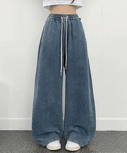 Short, basic, and long over-banded wide denim pants