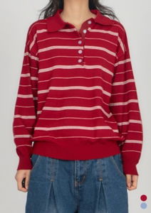 Button Collar Striped Knit KN015