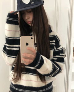 Novin Stripe Color Block Collar Long Sleeve Knitwear