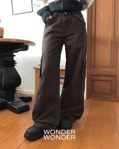 拼色口袋卡其寬褲長褲