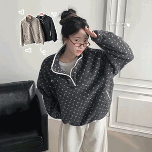 포그니 덤블 플라워 도트 루즈핏 아노락 후리스 하프 집업