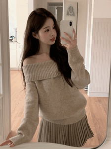 Cashmere Off-Shoulder Thick Loose-fit Knitwear (4 Colors)