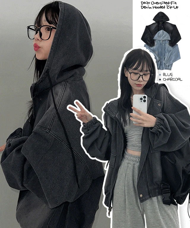 寬鬆連帽丹寧夾克外套 (人氣商品配送延遲)