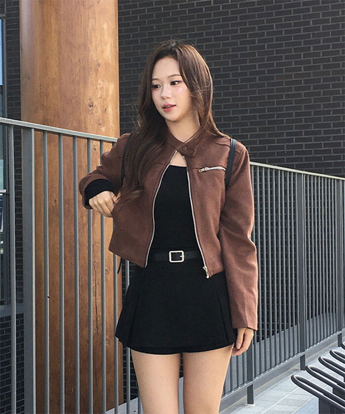Dense suede cropped long-sleeve jacket