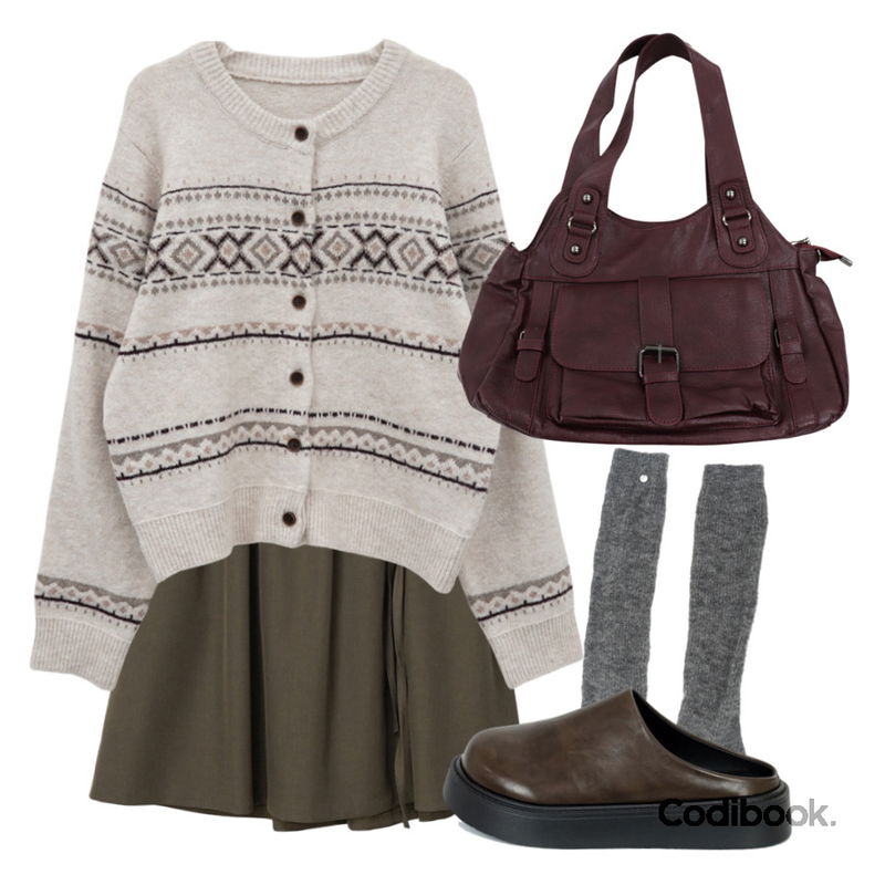 binary01 모코코 리본 미디스커트,FloridaStudio 에브리데이 피사 플랫폼 라운드 블로퍼 ED2554,wonderwonder 시슈 포켓 버클 레더 숄더 크로스백등을 매치한 코디