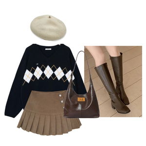 平底鞋,針織衫,裙子 코디