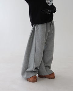 側褶內刷毛休閒寬褲