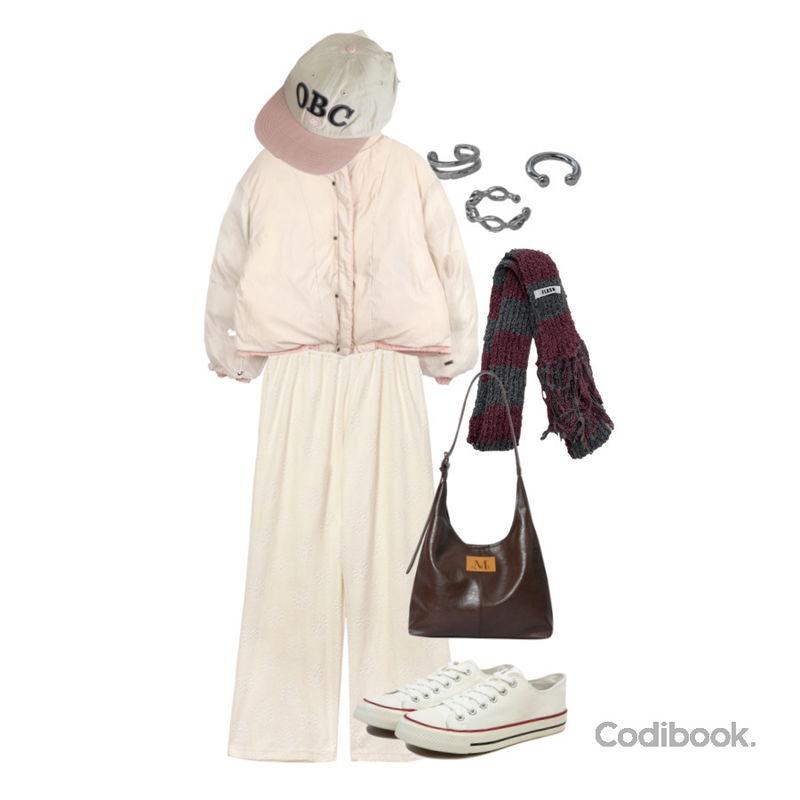 VANHECER 베이직 캔버스 스니커즈 S#JI060,wonderwonder 엘마 무드 실버 이어커프 세트,frenchaube 온즈 가을 배색 크롭 웰론 숏 패딩(3color)등을 매치한 코디