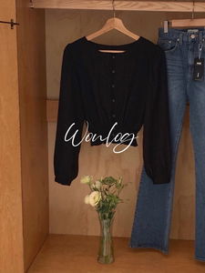 一日風格圓領七分袖短版襯衫