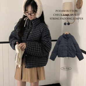ポダムルーズフィットチェックストリングパディングジャケット