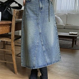 데이윈트 절개 스트랩 데님 롱 스커트