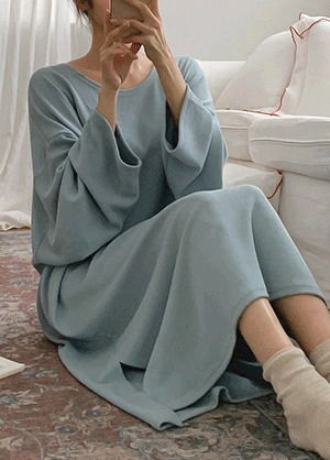 코니아르 스판 골지 루즈핏 트임 롱 원피스