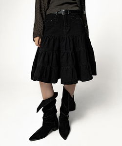 Scape Tiered Studded Denim Midi Skirt TIERED STUDDED DENIM MIDI SKIRT