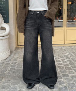 Dehead Hidden Banding Faded Flared Wide Denim Pants - 3 Colors