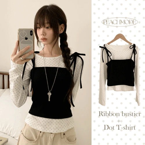 Herman Ribbon Bustier + Dot Round Long Sleeve T-Shirt
