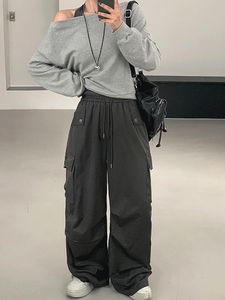 鬆緊腰頭寬鬆工裝褲