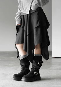 荷葉層次麂皮質感半身裙