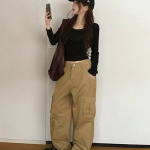 다오렌 뒷밴딩 스트링 카고 와이드 팬츠 -4 color