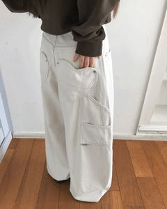 口袋綁帶寬鬆棉質長褲