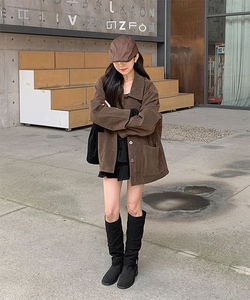 Koya Suede Trucker Overfit Long Sleeve Jacket