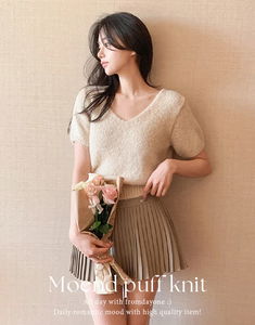 V領澎袖針織上衣