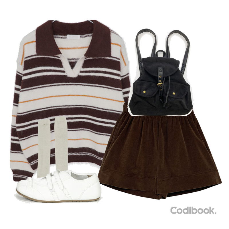 FloridaStudio 에브리데이 아폴 어반 셔링 벨크로 플랫 스니커즈 ED2536,moaround 루펜시 코듀로이 밴딩 숏 반바지 -3color,ondeed 하펠 빈티지 포켓 복조리 스웨이드 백팩등을 매치한 코디