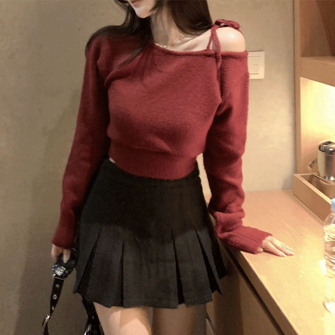 Kua Shoulder Strap Uncut Crop Knitwear -4 color