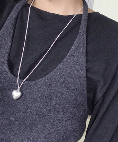 霧面銀無光澤愛心墜鍊