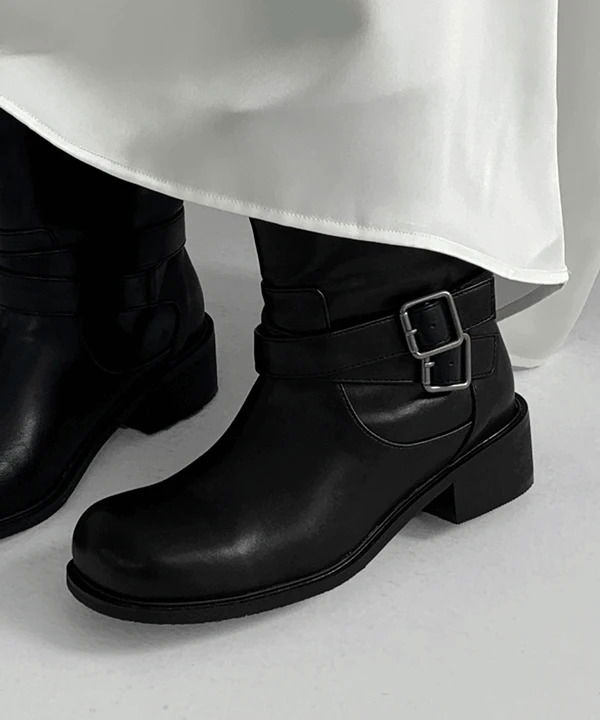 Tyla Leather Two Buckle Midi Boots