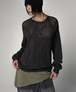 Patchwork Punching Flower Round Long Sleeve Knitwear