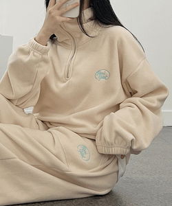 溫暖舒適雲朵刺繡刷毛運動套裝