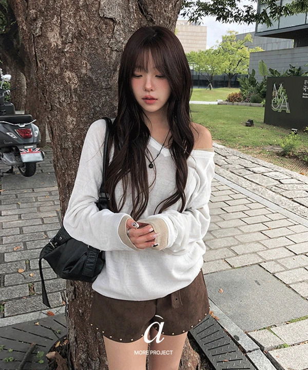 링사 브이넥 루즈핏 레이어드 니트