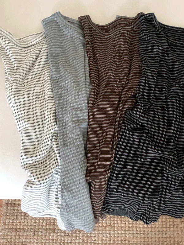 Lesa Basic Spandex Stripe Long Sleeve T-Shirt - 4 Colors