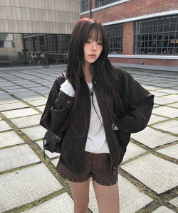 Vogue Leather Faded Overfit Blouson Jacket