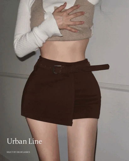 어반라인 하이웨스트 더블고리 스웨이드벨트set 포켓 랩 속바지 미니 스커트