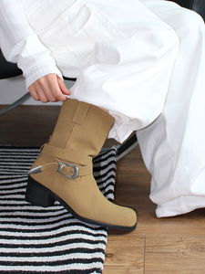 DOUBLE STRAP BELT BOOTS (beige)