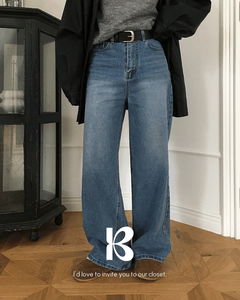 休閒寬鬆長版丹寧牛仔褲